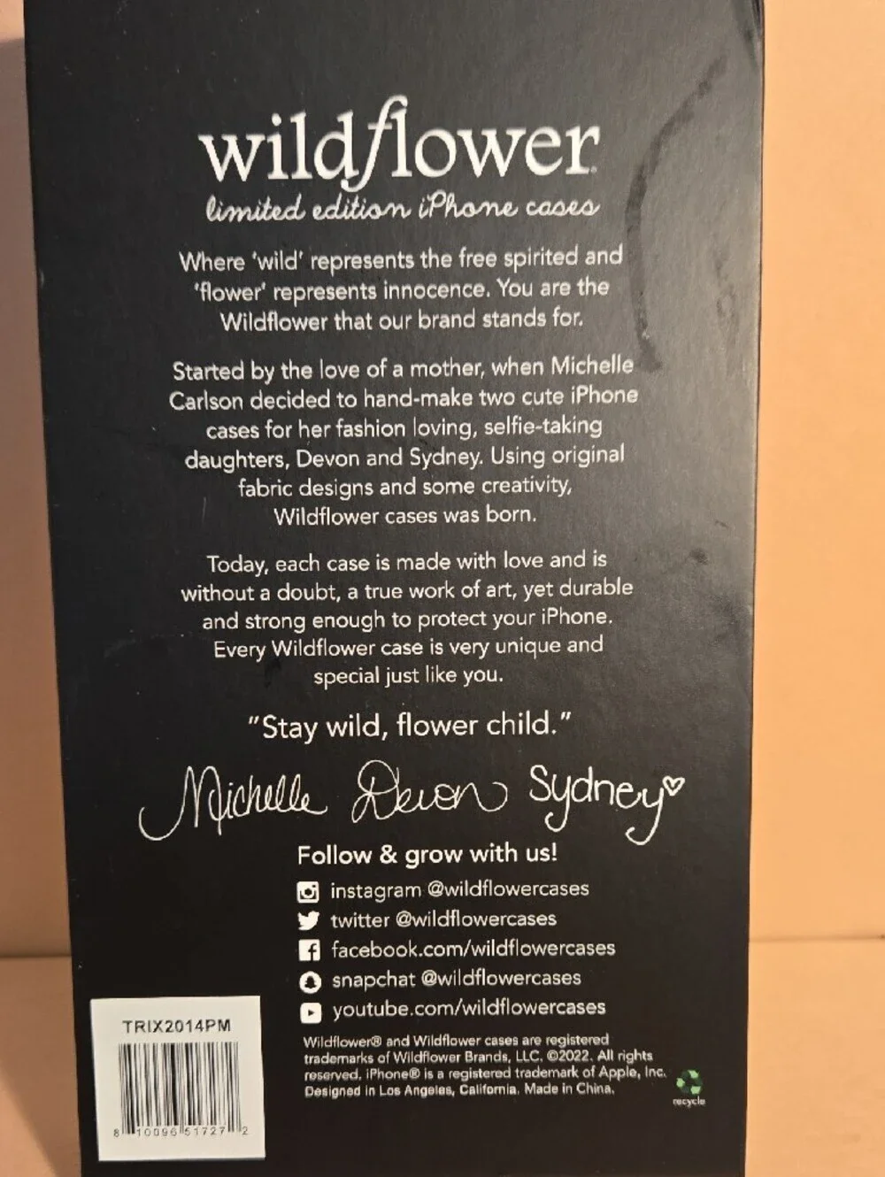 Wildflowers Black and White Branded Phone Case Packaging